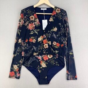 VILA Bodysuit‎ Womens M Floral Long Sleeve Blue NWT Vidancer Feminine